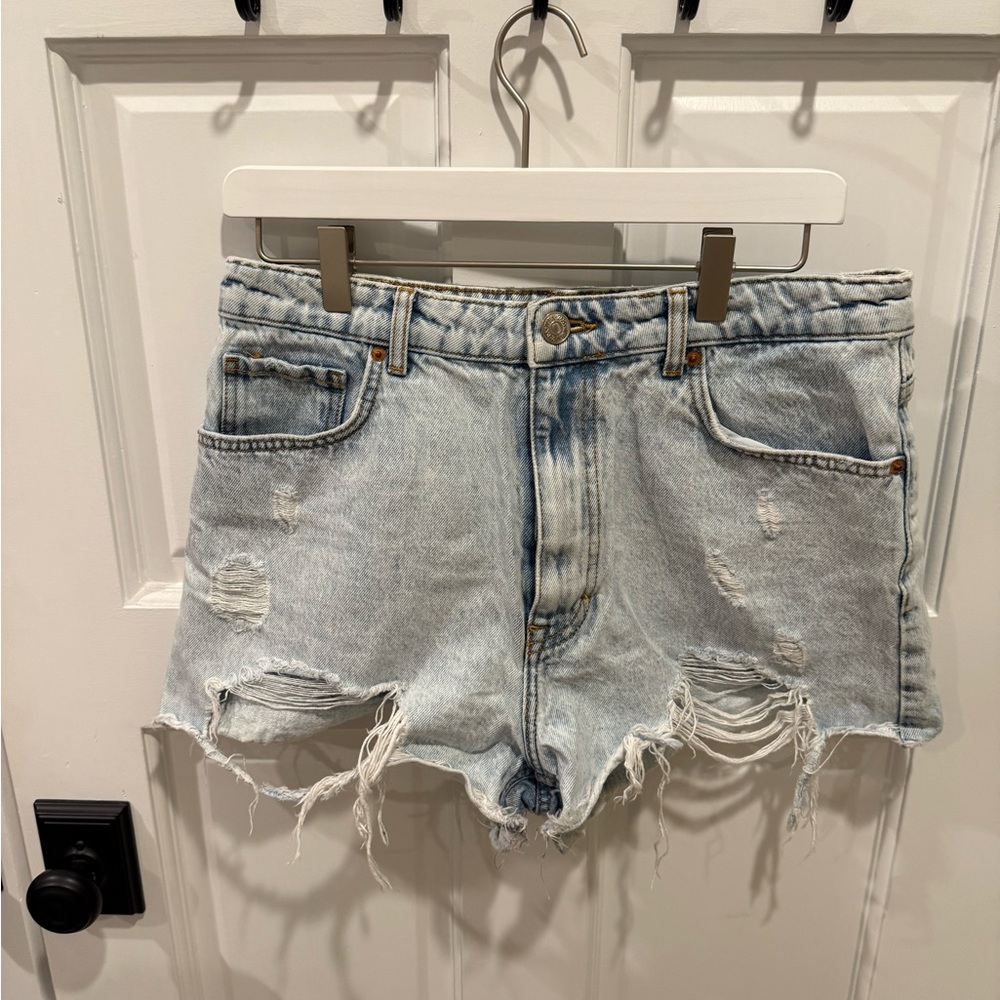 Zara Light Blue Distressed Jean Shorts